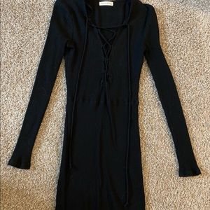 Black ribbed tie up dress